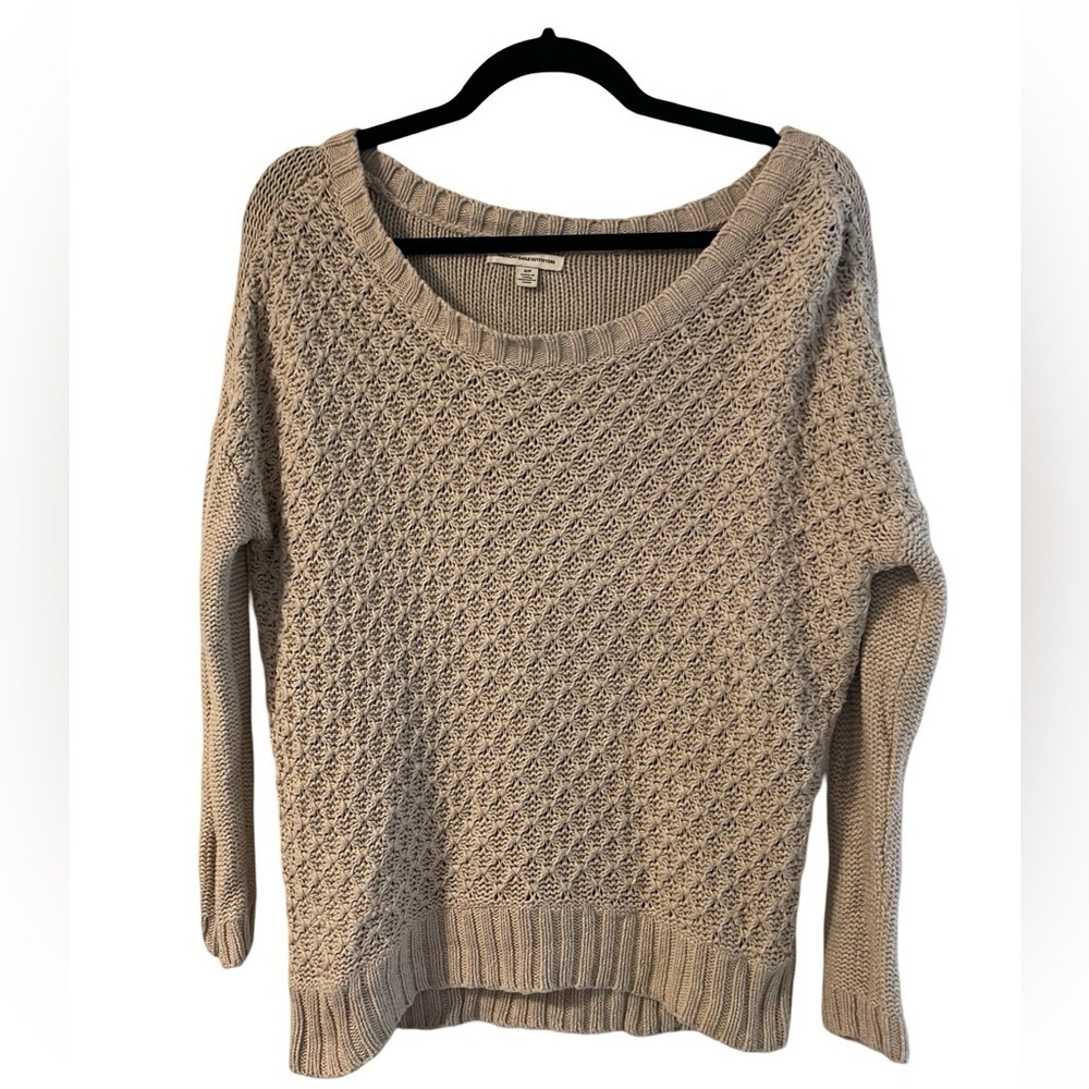 American Eagle Knitted Cotton Sweater Cream/Tan Small Petite EUC